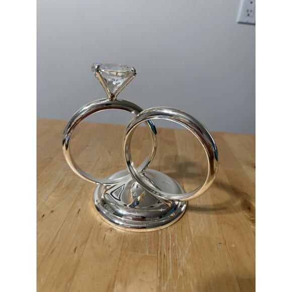 NEW Wedding Cake Topper Silver Platinum Engagement Ring Reception Centrepiece - Picture 1 of 2